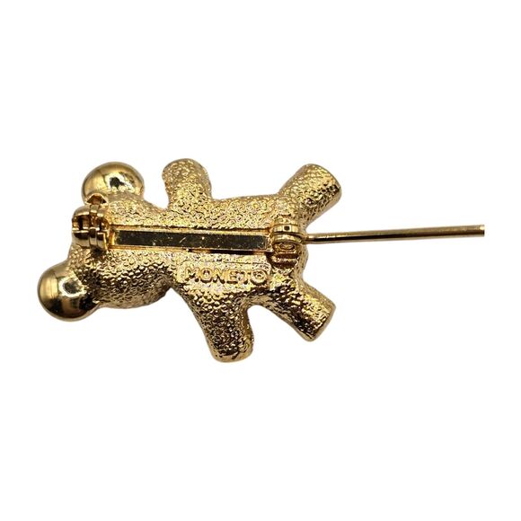 Cute Monet Bear Brooch Pin Minimalist Black Rhinestones Shiny Gold Tone Vintage - Picture 2 of 4